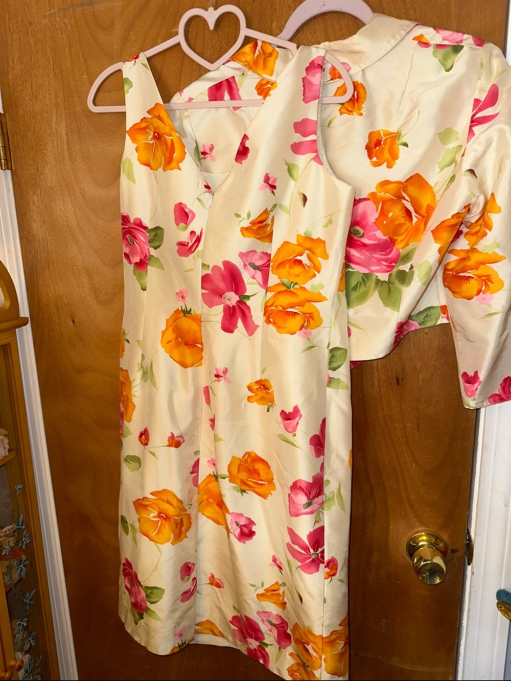 Rickie Freeman for Teri Jon Cream Midi Dress with Pink and Orange Floral Print - Picture 7 of 7